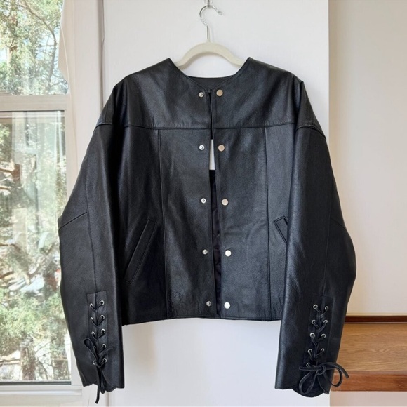 NWT Deadwood Canoo Oversized Leather Jacket Black Medium - Picture 6 of 17